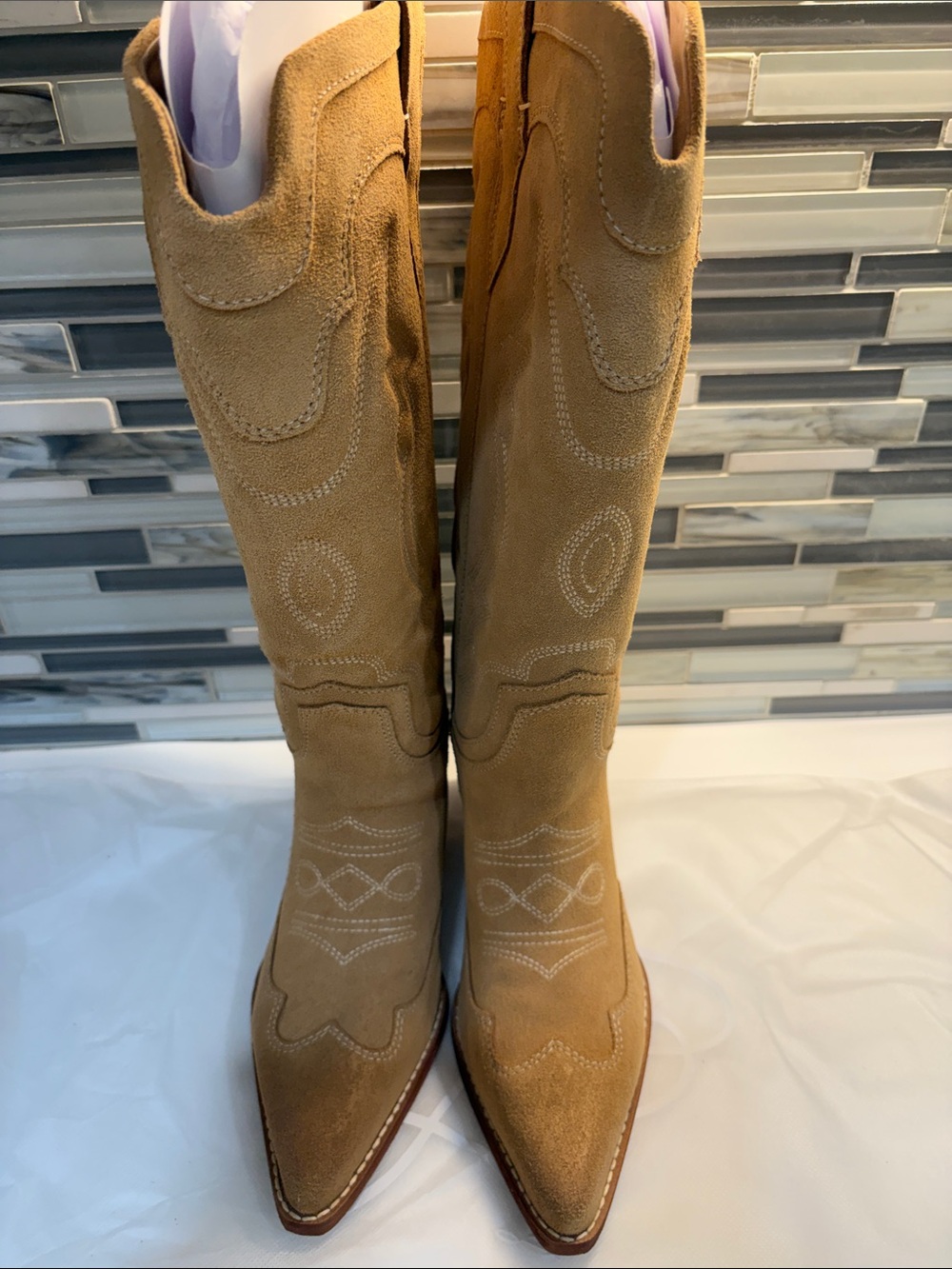 Sam Edelman Tan Suede Western Tall Boots